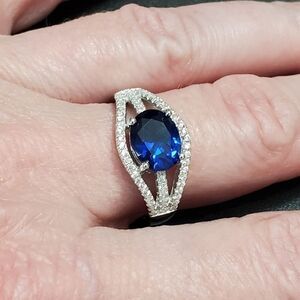 Sam & Co white gold over sterling silver blue sapphire ring Size 8